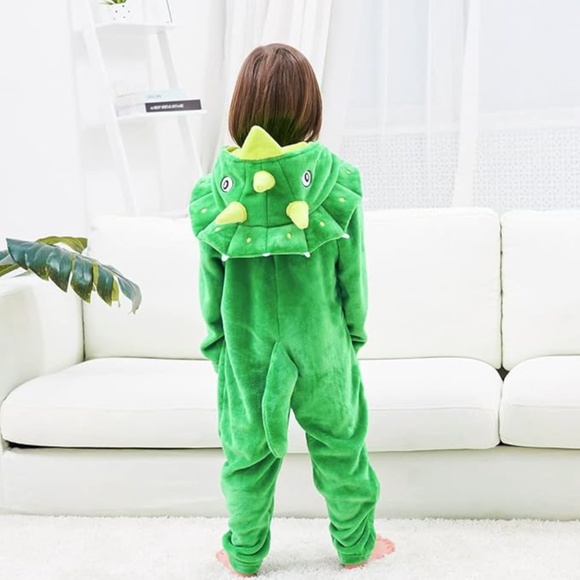 Kid’s Fleece Onesie Dinosaur Jumpsuit - Picture 2 of 6